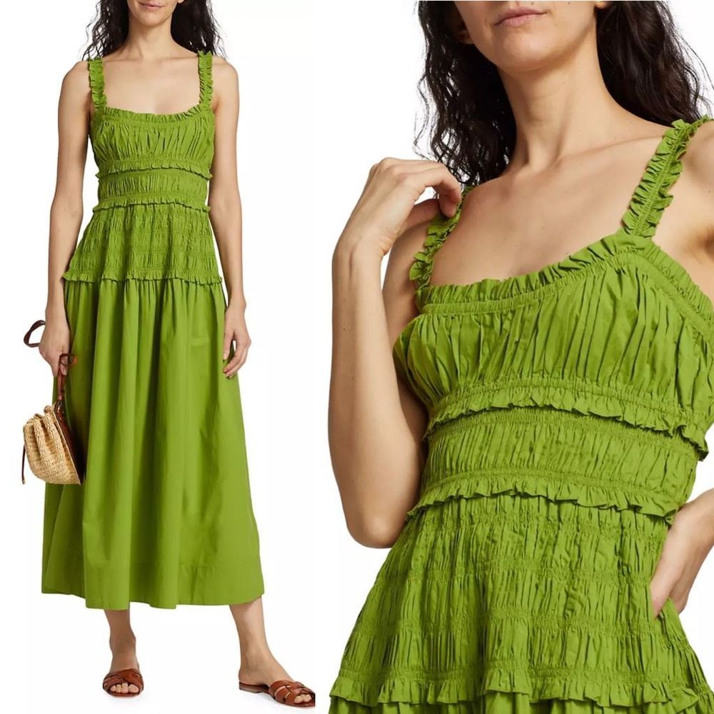 Doen Dress Marianne Smocked Green Midi Dress Size M